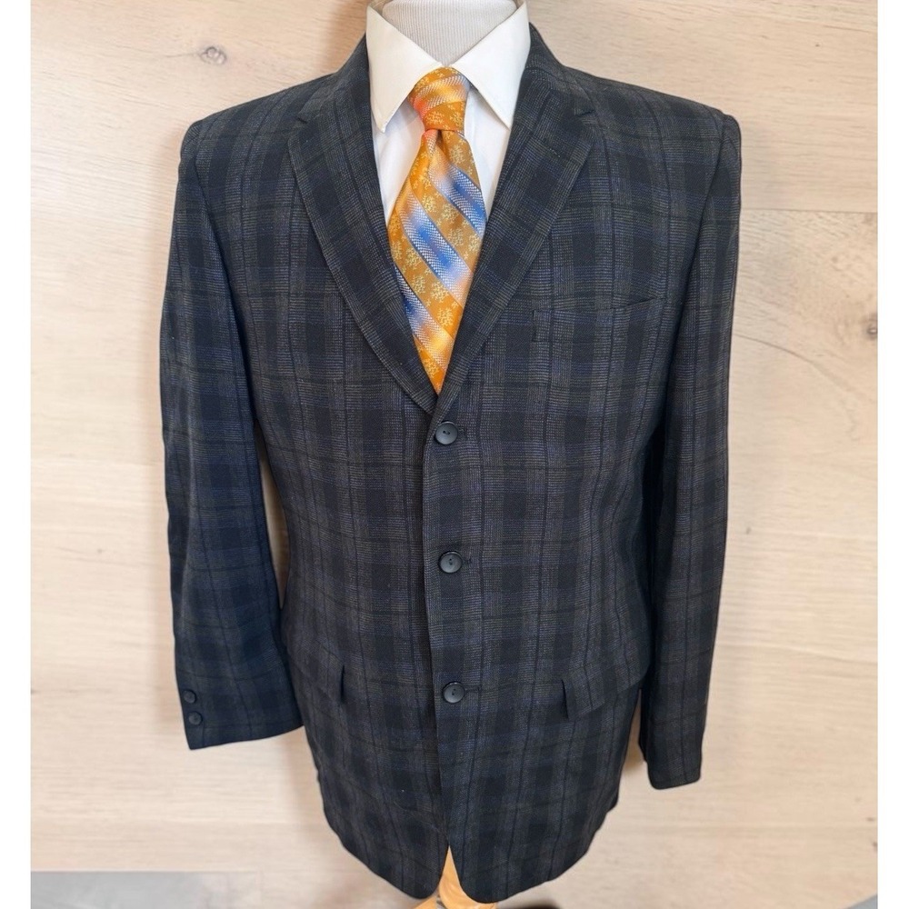 Sears Sportswear Vintage Gray Plaid Blazer Jacket Sport Coat USA‎ Union Made 40R